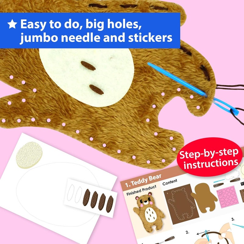 KRAFUN Easy Sewing Kit for Beginner Kids Arts & Crafts, 8 DIY Projects of Stuffed Dolls of Woodland Animals, Bear, Bunny, Fox, Owl, Instructions & Felt, Gift for Girls, Boys, Learn to Sew - Image 4